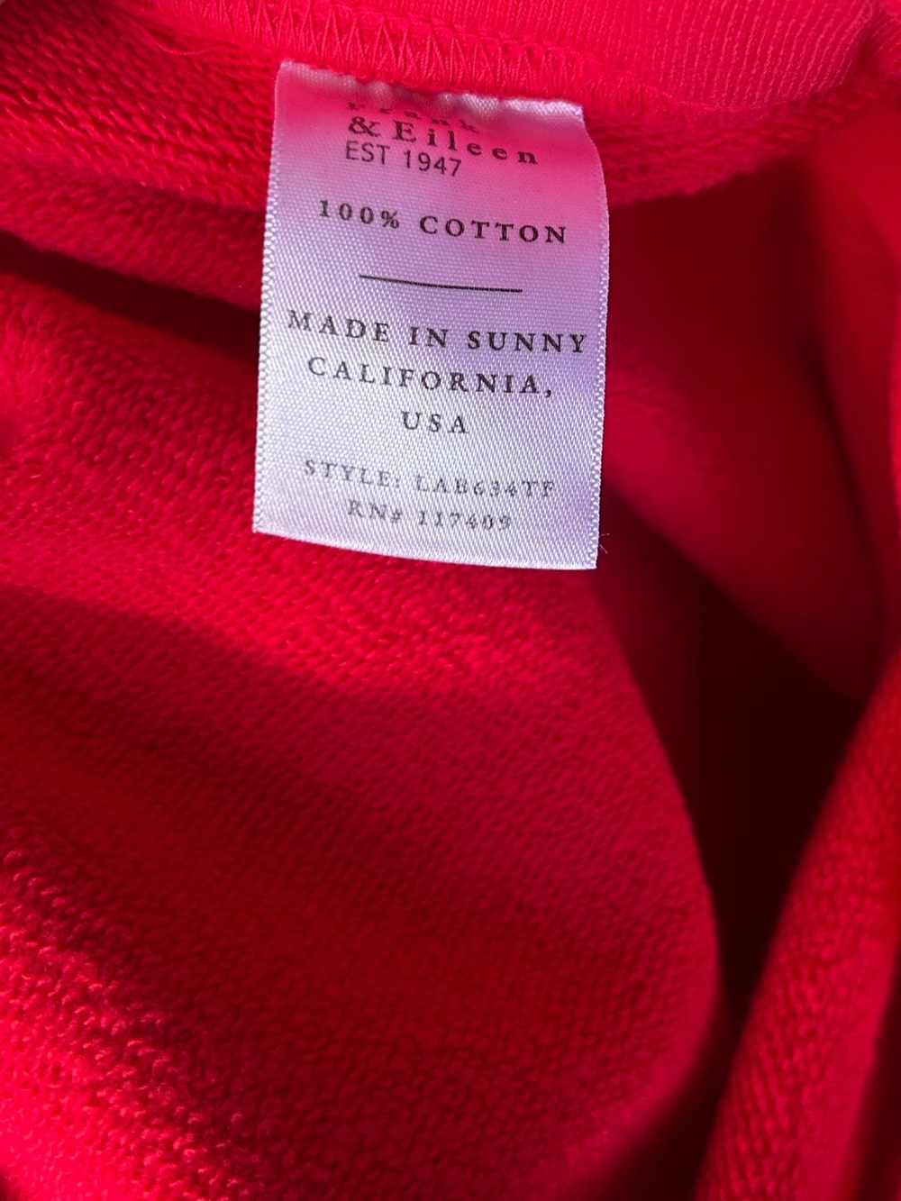 NWOT Frank & Eileen Catherine Favorite Red Cotton Crop Sweatpants Sz L - Picture 15 of 16